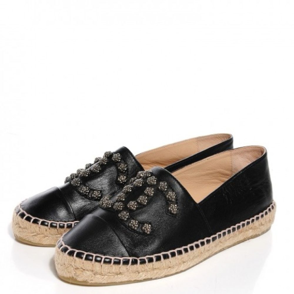 Chanel Lambskin Espadrilles Camellia Black